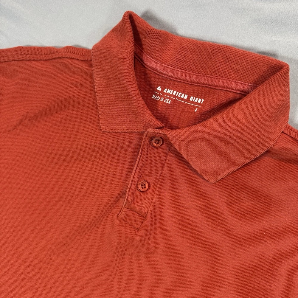 American Giant Men's L Cotton Pique Polo Burnt Orange Color Preppy Golf USA Made